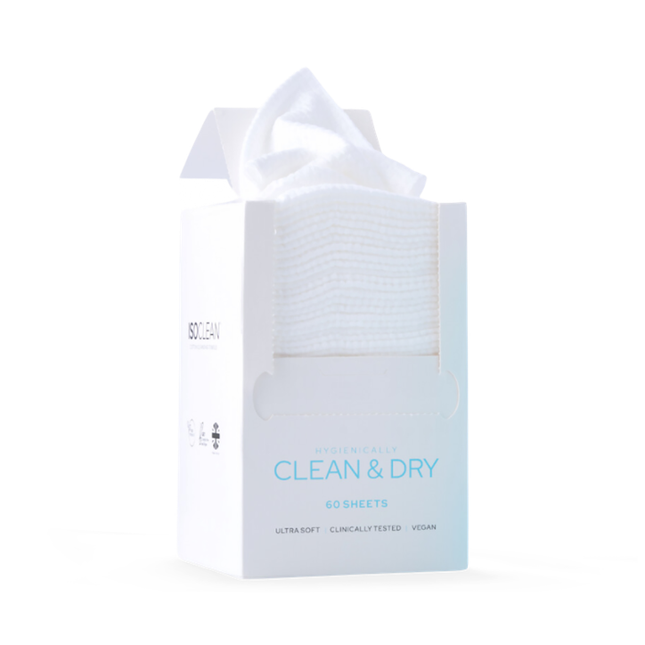 ISOSKIN Disposable Cotton Face Towel - Soft Cotton Dry Wipes for Make-up Removal, Facial Cleansing & hygiene - Dual-Texture Design, Gentle Face Cloth for Sensitive Skin with No Added Fragrance - Box of 60