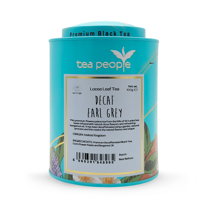 Tea People Decaf Earl Grey - Loose Leaf Black Tea - 100g Tin Caddy