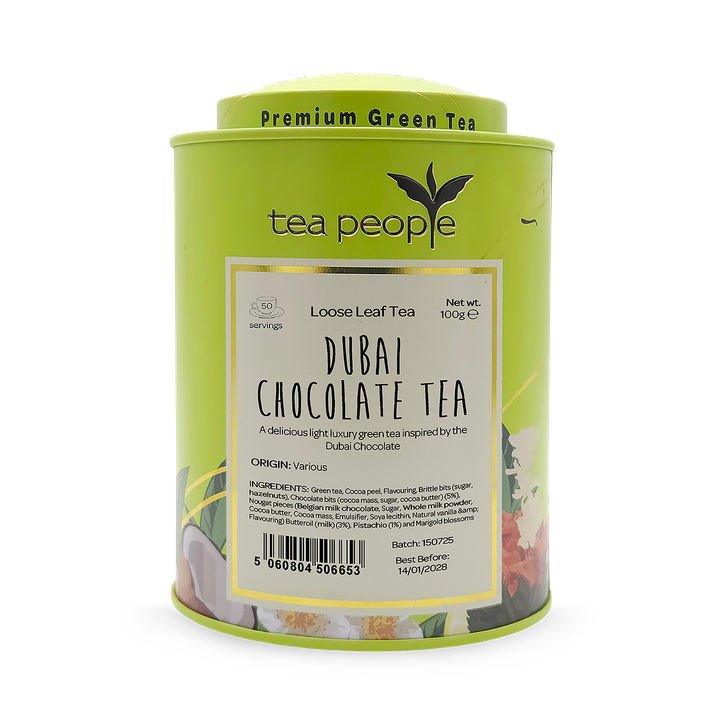 Tea People Dubai Chocolate Tea - Loose Leaf Green Tea - 100g Tin Caddy