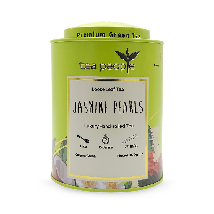 Tea People Jasmine Pearls - Loose Leaf Green Tea - 100g Tin Caddy
