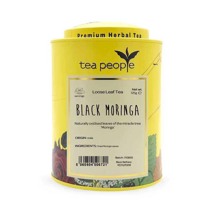 Tea People Black Moringa - Loose Leaf Herbal Tea - 125g Tin Caddy