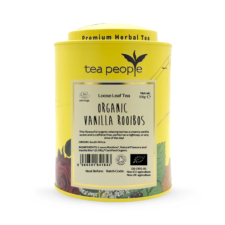 Tea People Organic Vanilla Rooibos - Loose Leaf Herbal Tea - 125g Tin Caddy