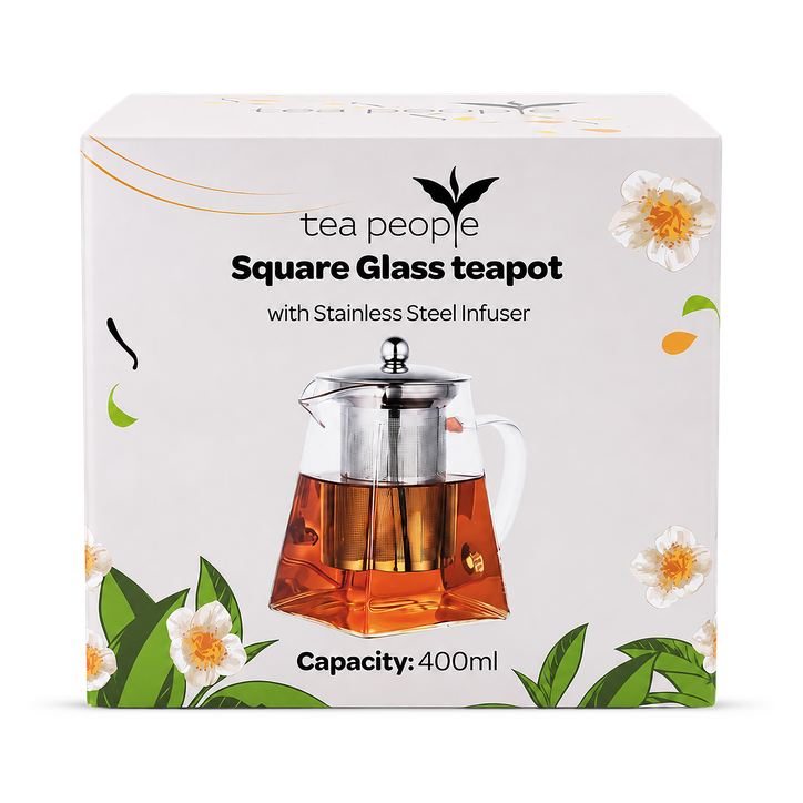 Square Glass Teapot 400ml with stainless steel infuser