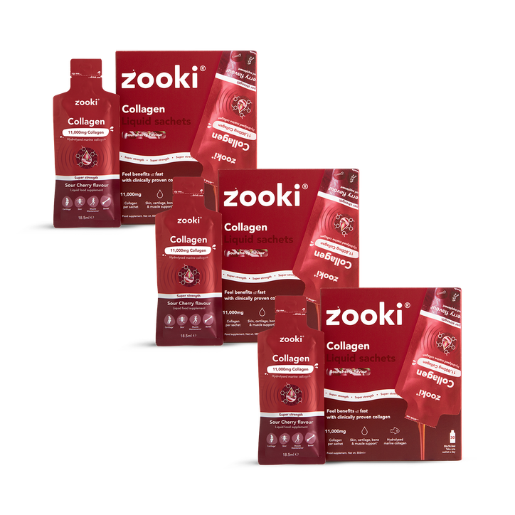 Zooki Super Strength Marine Collagen 11,000mg Sour Cherry Flavour 90 Sachets Bundle