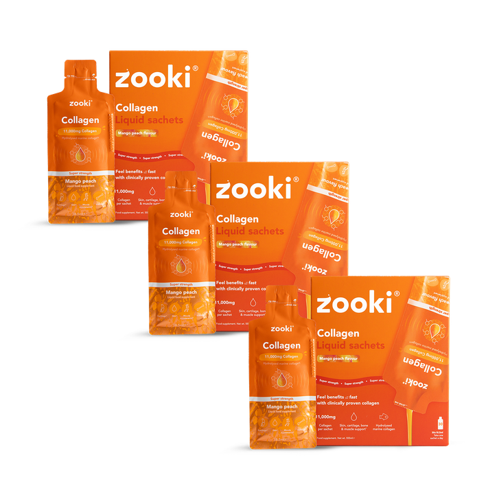 Zooki Super Strength Marine Collagen 11,000mg Mango Peach  Flavour 90 Sachets Bundle