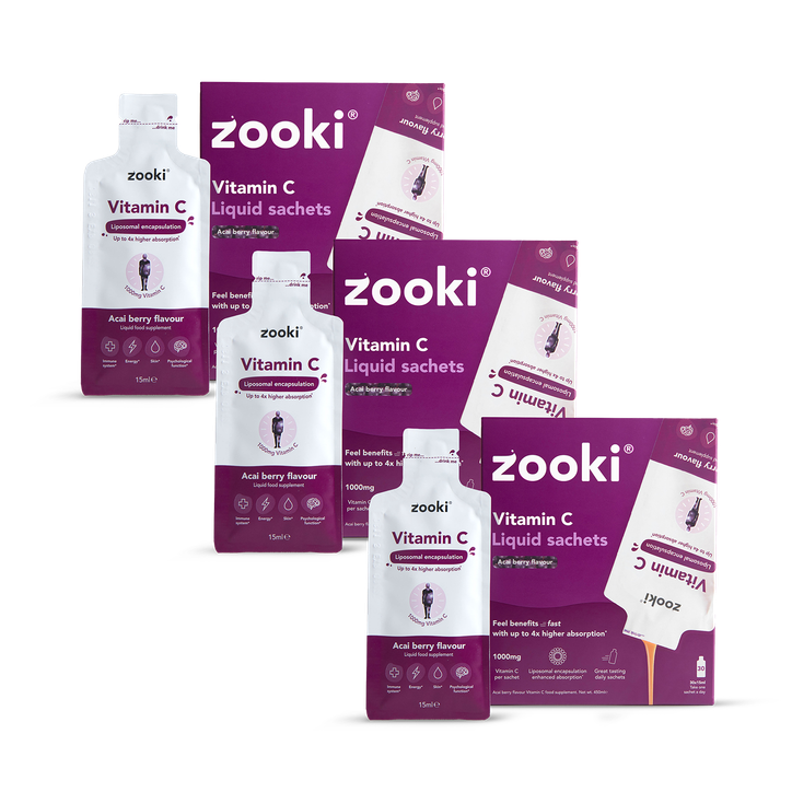 Zooki Liposomal Vitamin C 1,000mg Acai Berry Flavour 90 Sachets Bundle