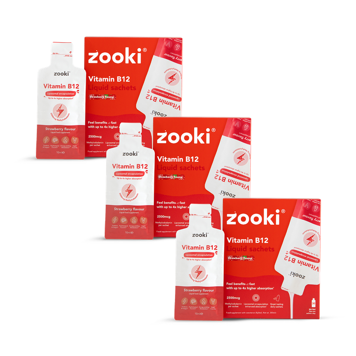 Zooki Liposomal Vitamin B12 2500mcg Strawberry Flavour 90 Sachets Bundle