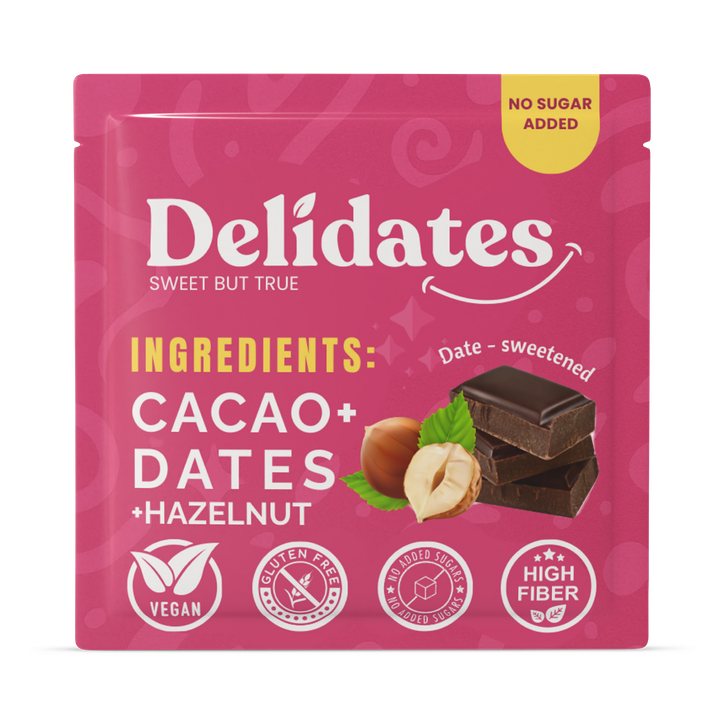 Delidates Date Sweetened Dark Chocolate with Roasted Hazelnut 40g