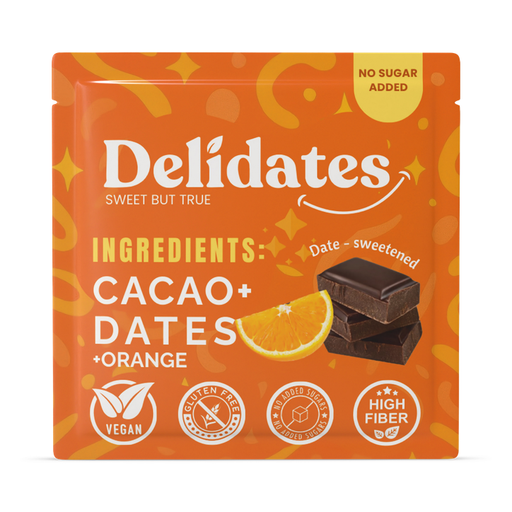 Delidates Date Sweetened Dark Chocolate with Orange 40g