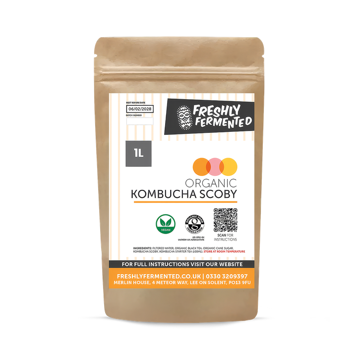 Freshly Fermented - Organic Kombucha SCOBY Starter + 100ml Starter Tea - Makes 1 Litre