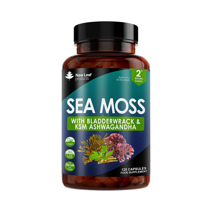 New Leaf Products Irish Sea Moss Capsules with Bladderwrack & KSM Ashwagandha 120 Capsules - 120 Capsules