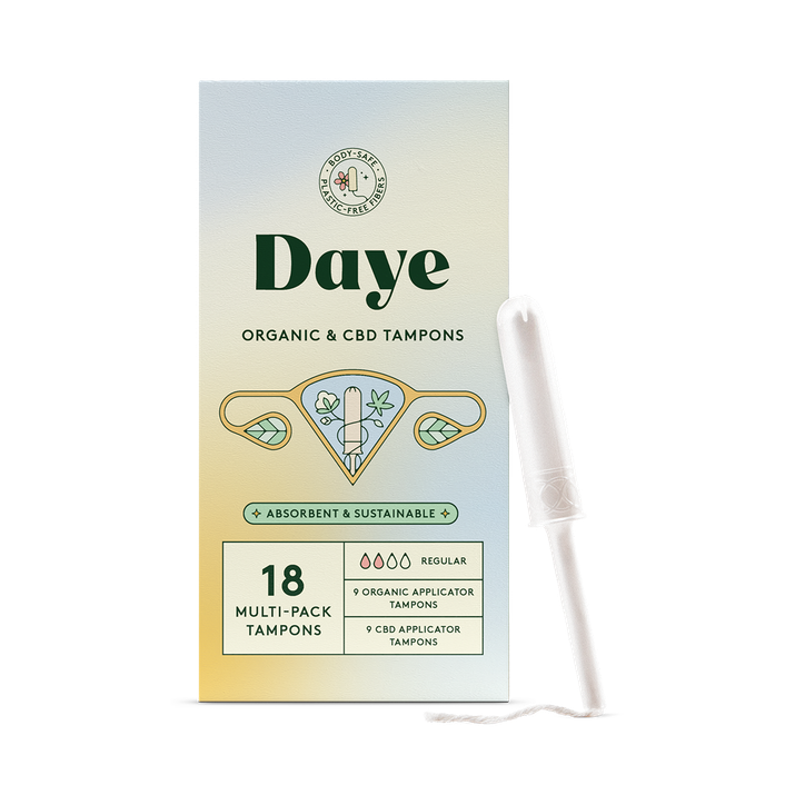 Daye Mixed Tampons Regular (Organic & CBD-Enhanced) | 18ct | Pesticide & Metal Tested, CBD Comfort Coating & Organic Cotton | No-Shed Sleeve