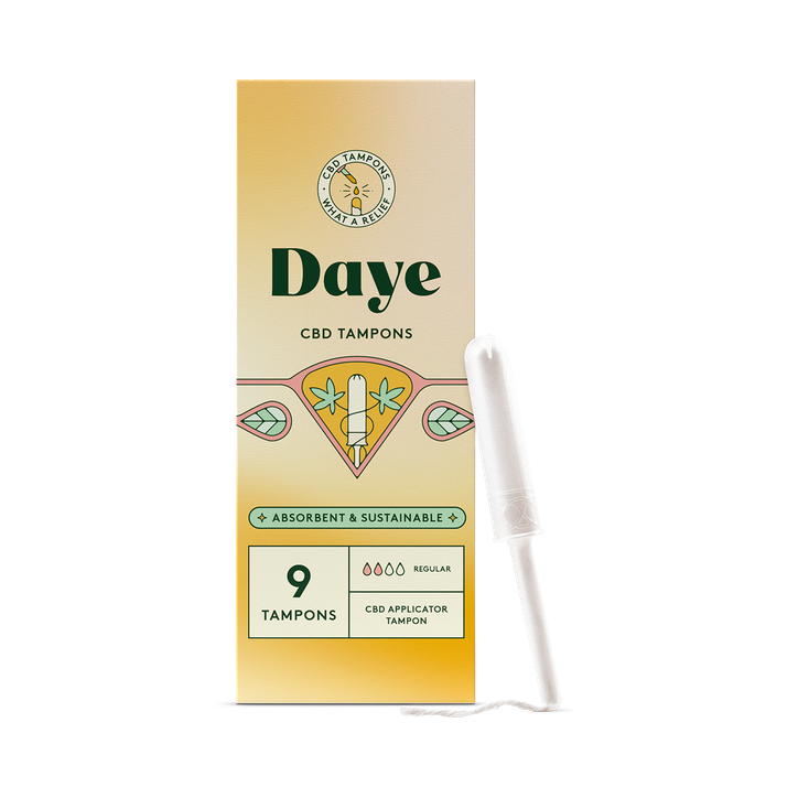 Daye CBD-Enhanced Tampons Regular | 9ct | Pesticide & Metal Tested, Organic Cotton with CBD Comfort Coating | No-Shed Sleeve, Sugarcane Applicator