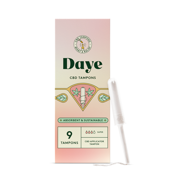 Daye CBD-Enhanced Tampons Super | 9ct  | Pesticide & Metal Tested, Organic Cotton with CBD Comfort Coating | No-Shed Sleeve, Sugarcane Applicator