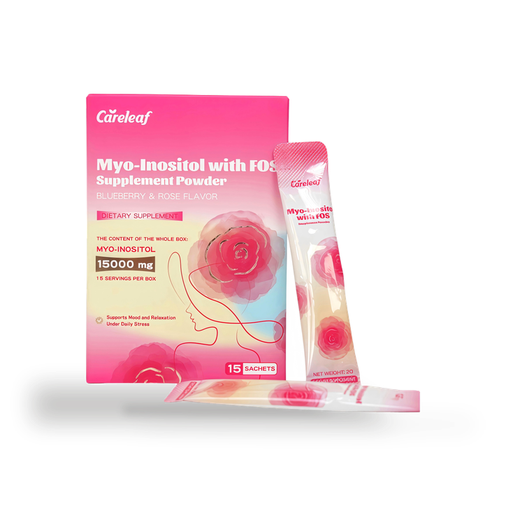 careleaf Myo-Inositol with FOS Supplement Powder Blueberry & Rose Flavor 15 Sachets