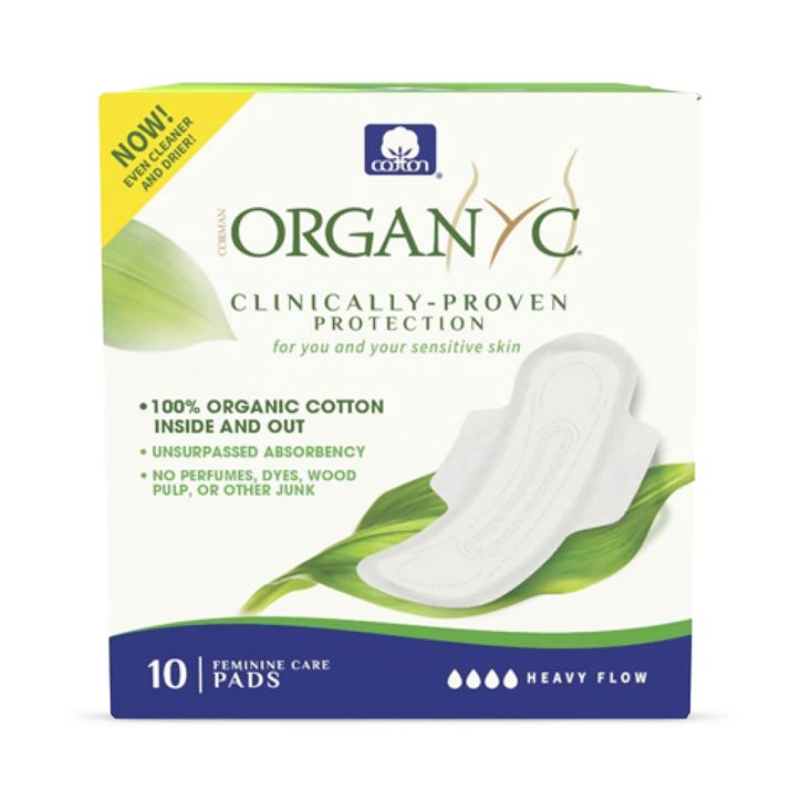 Organyc - 100% Certified Organic Cotton Inside and Out Feminine Pads, Sanitary Napkin 40 Count, Heavy Flow, New Larger Size Packaging