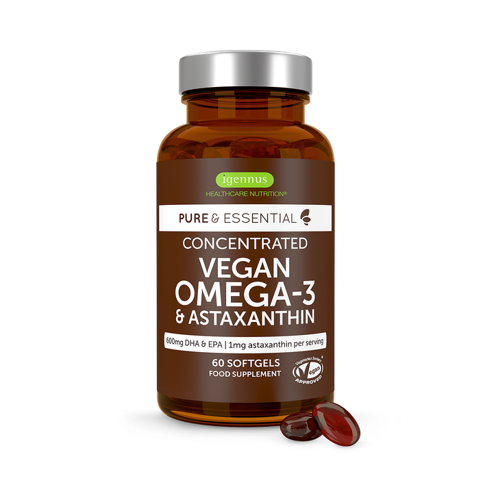 Concentrated Vegan Omega-3 Algae Oil, 400mg DHA, 200mg EPA & Astaxanthin, 60 Softgels