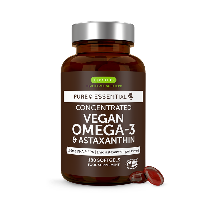 Concentrated Vegan Omega-3 Algae Oil, 400mg DHA, 200mg EPA & Astaxanthin, 180 Softgels