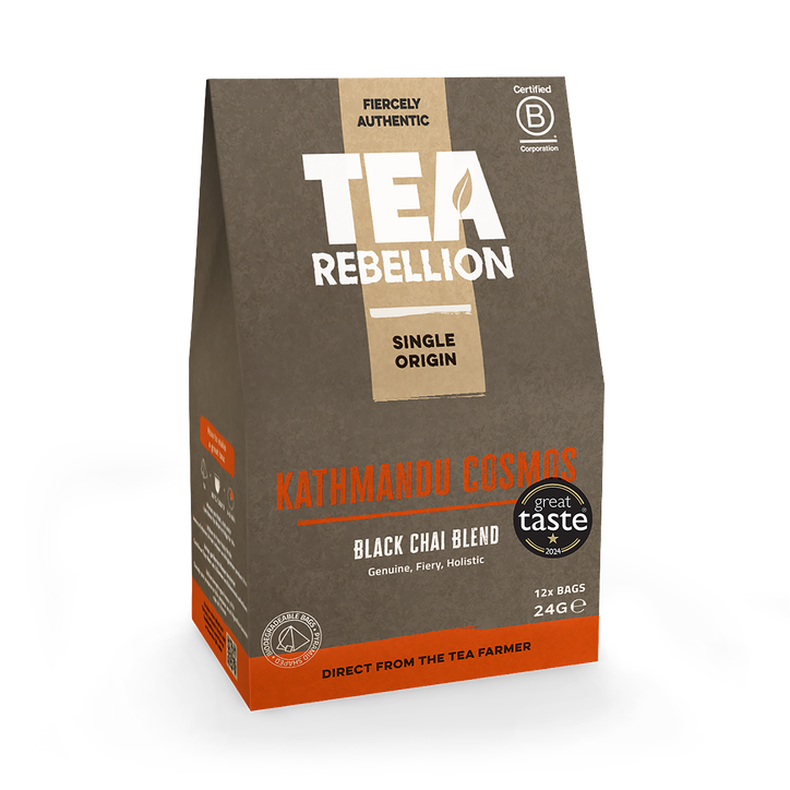 Tea Rebellion Black Chai Kathmandu Cosmos 12 Biodegradable Pyramid Bags