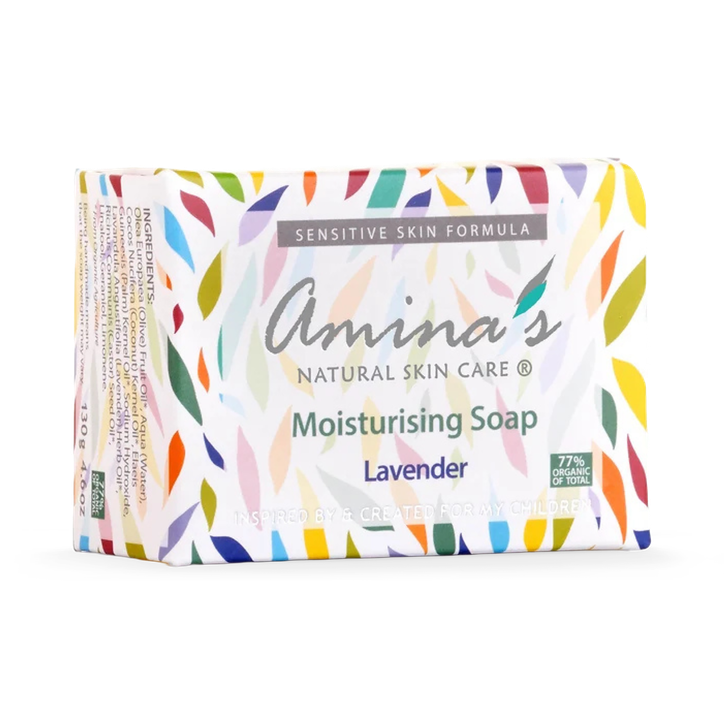 Amina's Natural Skincare Moisturising Soap With Organic Lavender Essential Oil 130g