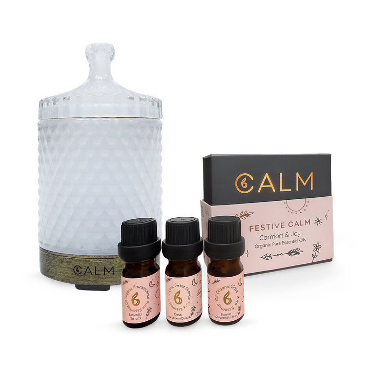 B Calm Aroma Diffuser with Festive Calm Christmas Essential Oil Set 5ml x3 – Frankincense, Sweet Orange & Clove