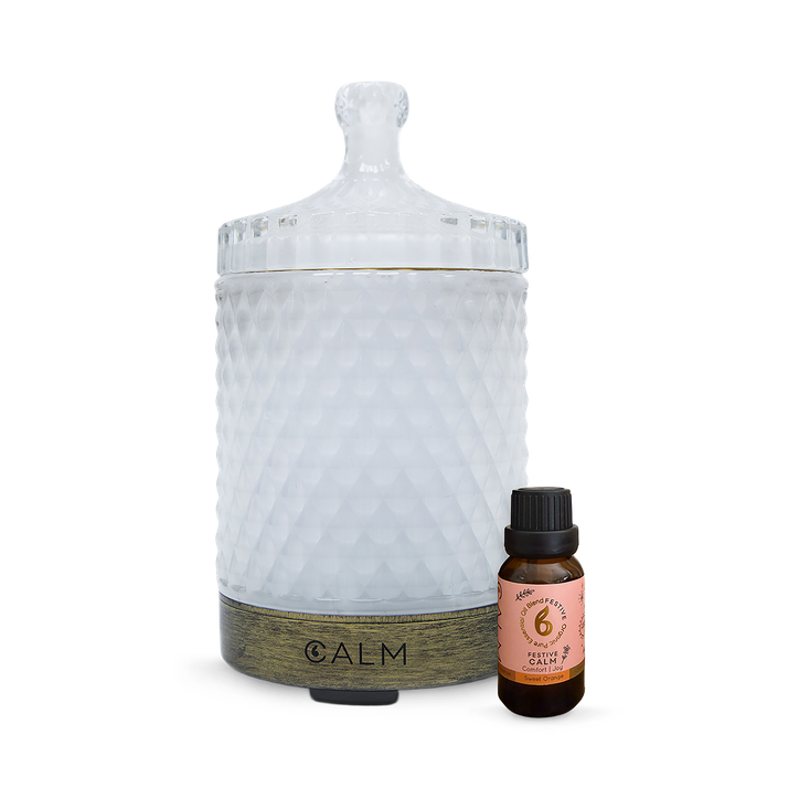 B Calm Aroma Diffuser with Festive Calm Christmas Essential Oil Blend 15ml – Frankincense, Sweet Orange & Clove