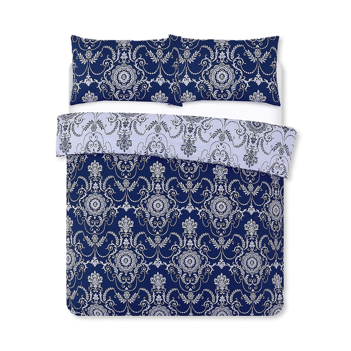Chatsworth Reversible Duvet Cover Set (Damask Baroque Navy)