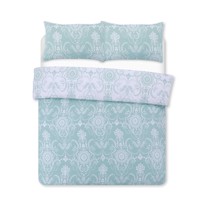 Chatsworth Reversible Duvet Cover Set (Damask Baroque Duck Egg)