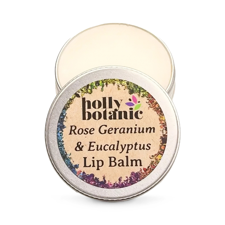 Holly Botanic Natural Lip Balm | Rose Geranium & Eucalyptus | 14g