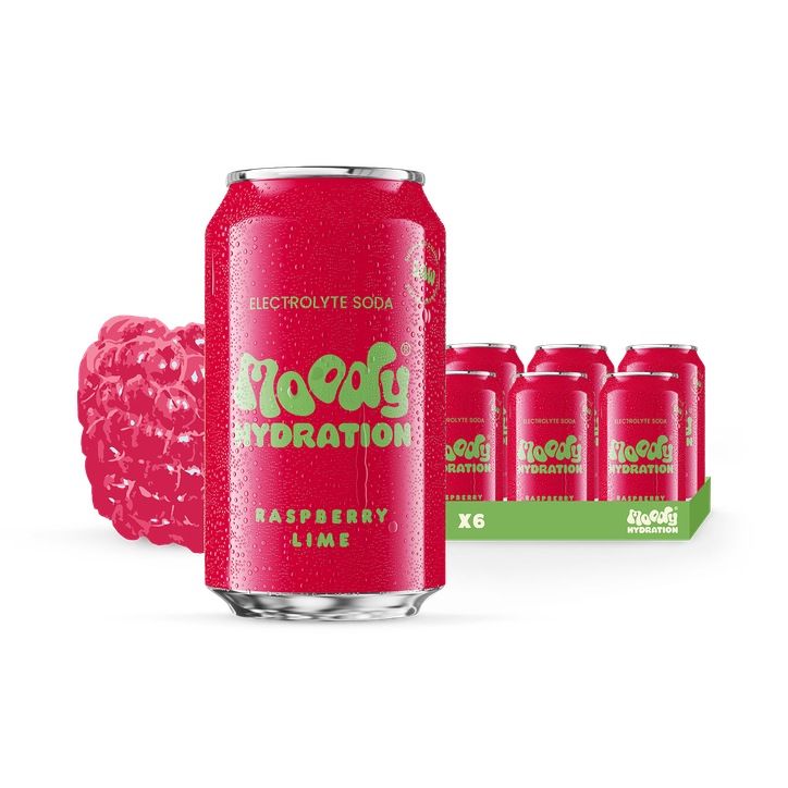 Moody Hydration Electrolyte Soda Raspberry Lime 6 x 330ml
