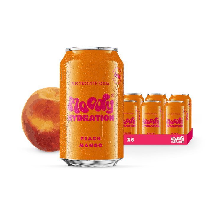 Moody Hydration Electrolyte Soda Peach Mango 6 x 330 ml
