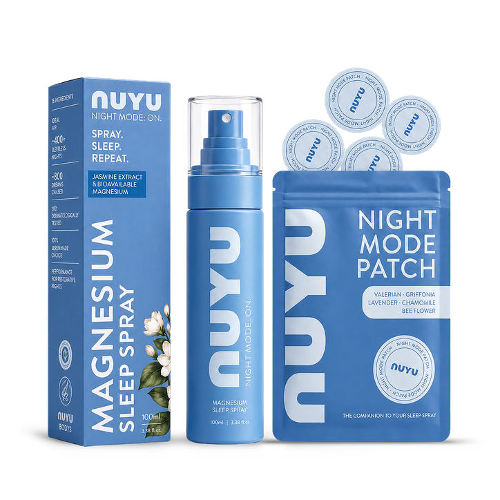NUYU Magnesium Sleep Spray with 30 Night Mode Patches + Audio Magnesium Playlists
