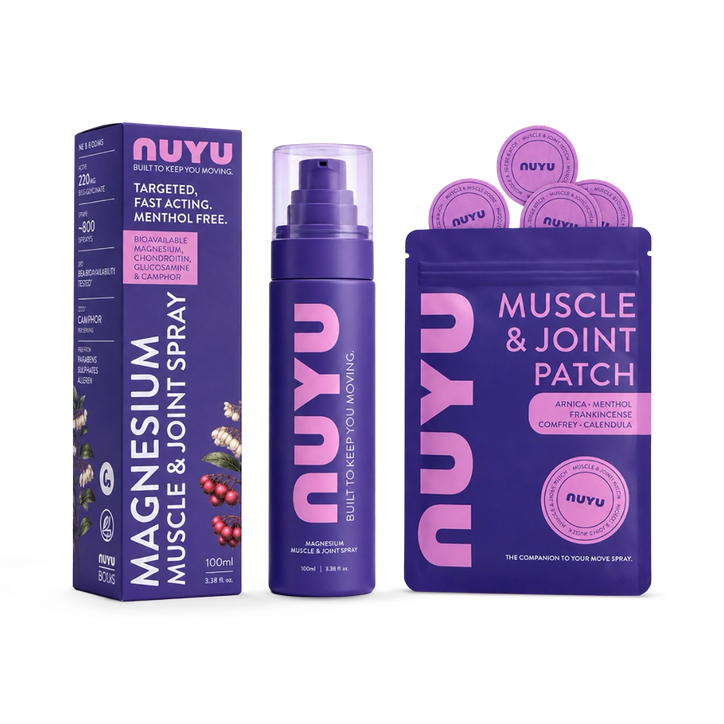NUYU Magnesium Muscle & Joint Spray + 30 Recovery Patches with Arnica & Audio Magnesium® 100ml