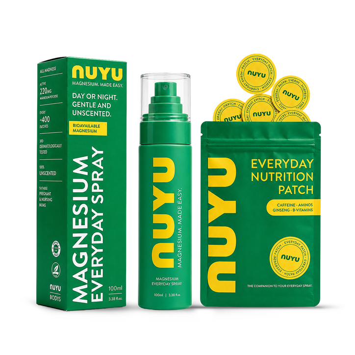 NUYU Magnesium Everyday Spray & Nutrition Patches (30) + Audio Magnesium Playlists