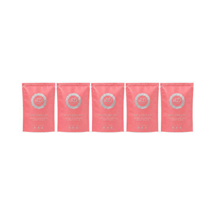 SweetDoughThings Vegan Friendly Sugar Free Candy Floss Watermelon Flavour 12g x 5 packs