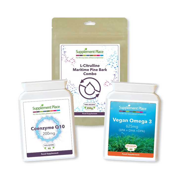 Supplement Place Heart Bundle | L-Citrulline & Pine Bark Powder, CoQ10, Vegan Omega 3 | A Month's Supply