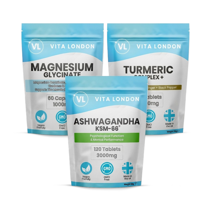 Sleep Vitamin Bundle 3pk - Ashwagandha KSM-66 Tablets - Turmeric Tablets - Magnesium Glycinate Capsules