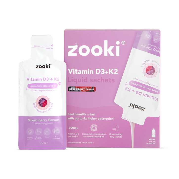 Zooki Liposomal Vitamin D3 + K2 3,000iu, Mixed Berry Flavour - 30x10ml Liquid Sachets