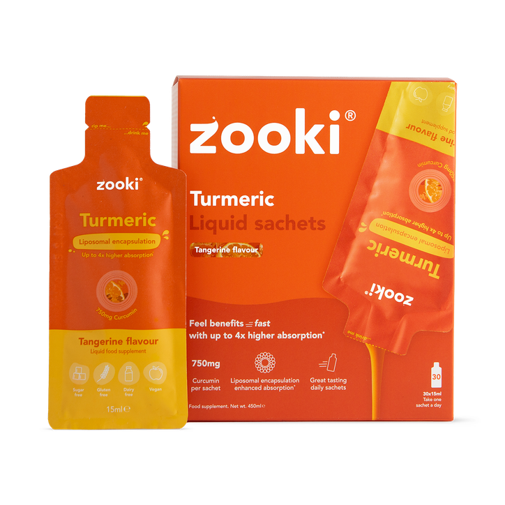 Zooki Liposomal Turmeric 750mg Curcumin Tangerine Flavour - 30x15ml Liquid Sachets