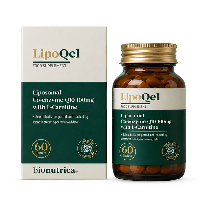LipoQel Liposomal CoQ10 100mg with L-Carnitine 500mg for Cellular Energy & Metabolism - 60 Tablets
