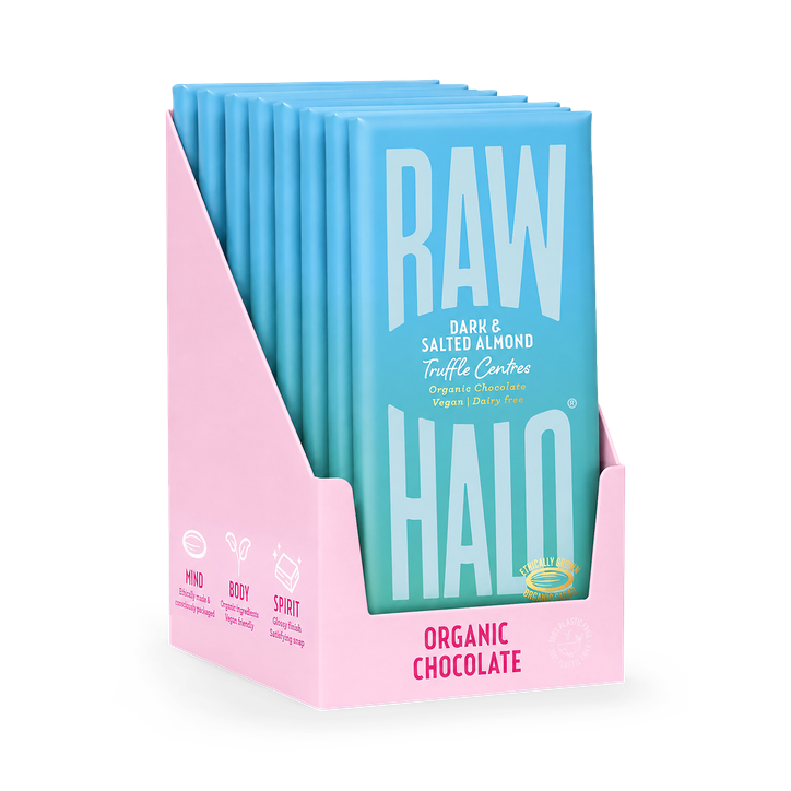 Dark & Salted Almond Truffle Centres Organic Vegan Chocolate Bars 8x90g