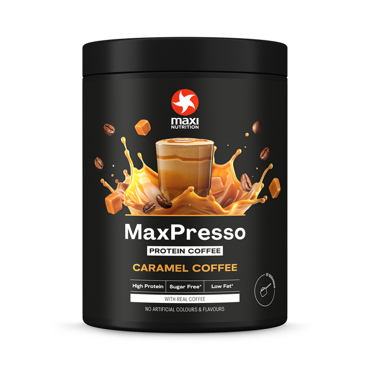 MaxiNutrition Whey Protein Coffee Caramel flavour, Whey Protein Powder, 21 g Protein per Serving, Sugar-Free & Low-Fat, Mix Warm or Cold