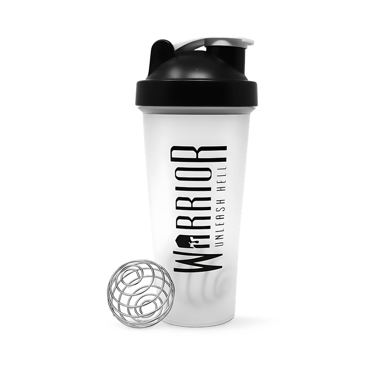 Warrior Protein Shaker Bottle, 600ml Leakproof BPA-Free Gym Shaker with Wire Mixing Ball, Clear