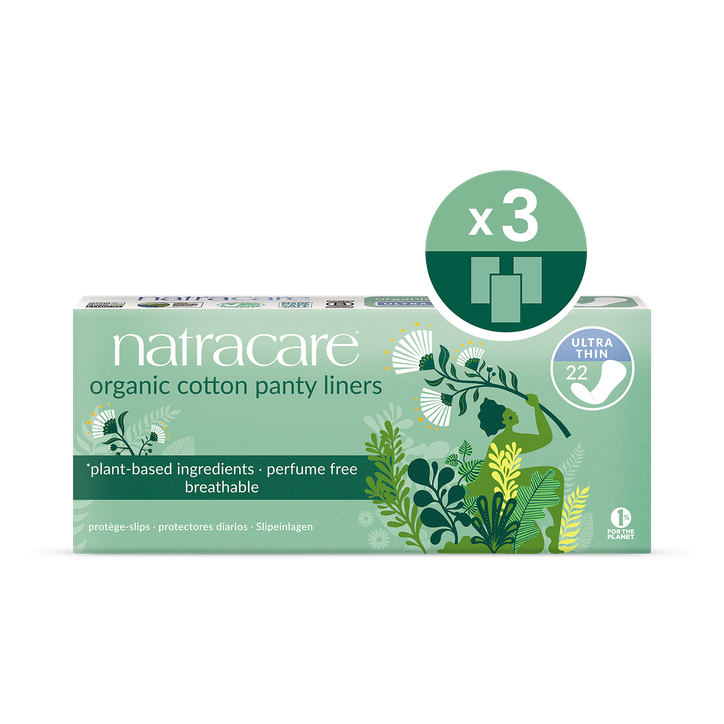 Natracare Ultra Thin Organic Cotton Panty Liners 22 Count | Pack of 3
