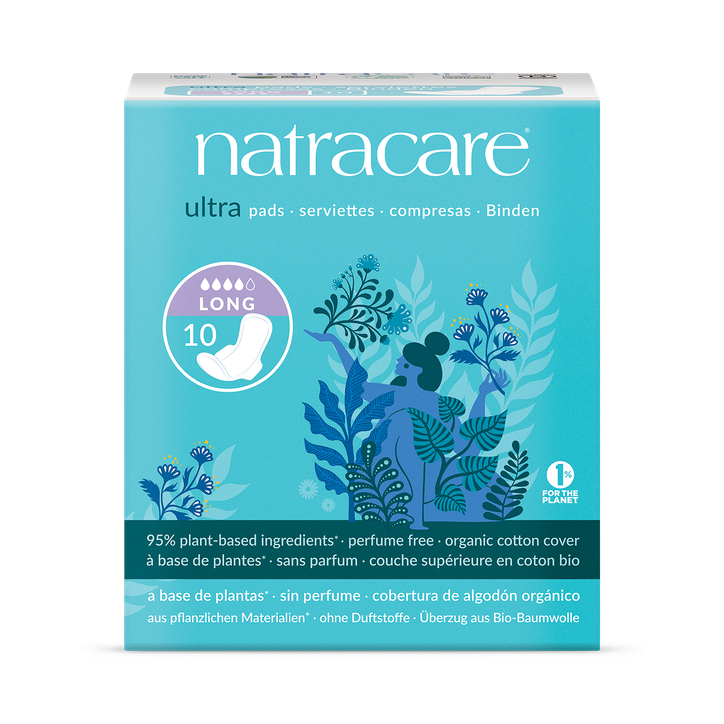 Natracare Ultra Pads with wings 10 Count | Long/Night Pads | Pack of 1
