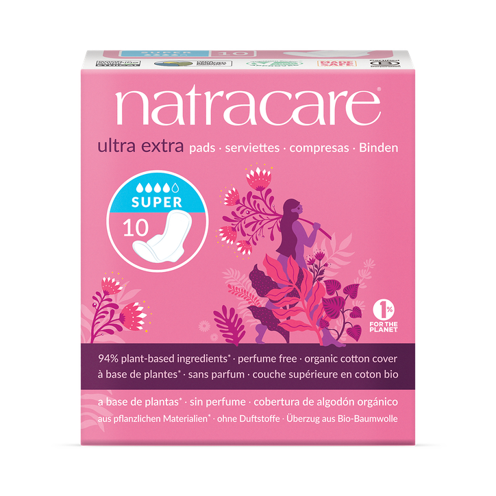 Natracare Ultra Extra Pads with wings 10 Count | Super Absorbency | Pack of 1
