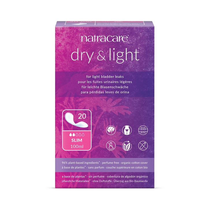 Natracare Dry & Light incontinence Pads without wings 20 Count | Slim | Pack of 1