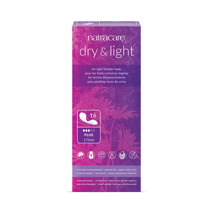 Natracare Dry & Light incontinence Pads without wings 16 Count | Plus | Pack of 1