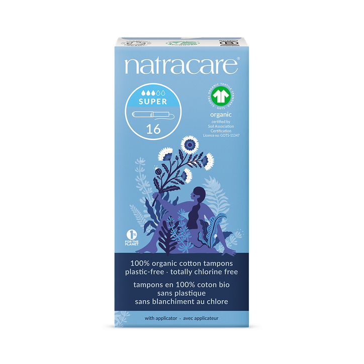 Natracare Applicator Tampons with Biodegradable Cardboard Applicator 16 Count | Certified Organic cotton| Super Absorbency | Toxin-Free, Plastic-Free| Pack of 1