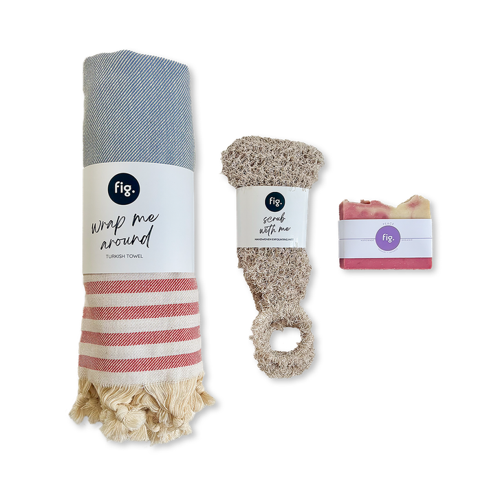 Spa Ritual Set – Turkish Towel, Handwoven Exfoliating Shower Mitt & Peace Soap Bar - Grey
